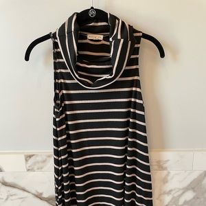Black and Cream Striped Cowl Neck Shirt Dress